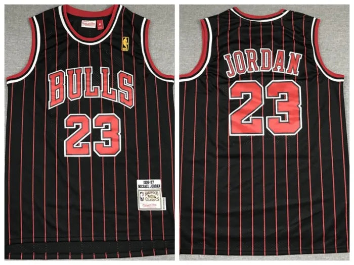 Jordan Black Pinstrip Mitchell & Ness Bulls Jersey