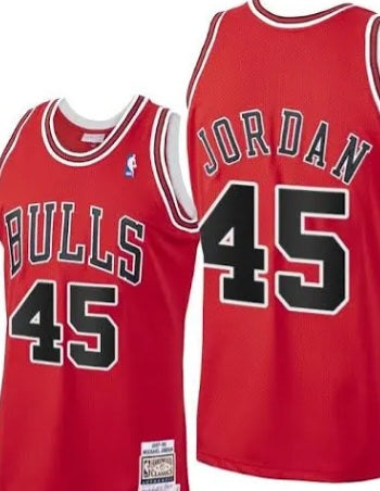 Jordan Red #45 Mitchell & Ness Bulls Jersey