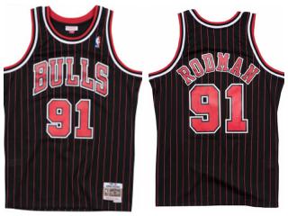 BULLS Rodman NBA Black Pinstripe Jersey