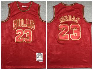 Jordan Red on Red Mitchell & Ness Bulls Jersey