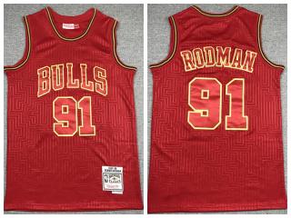 Rodman Red on Red Mitchell & Ness Bulls Jersey