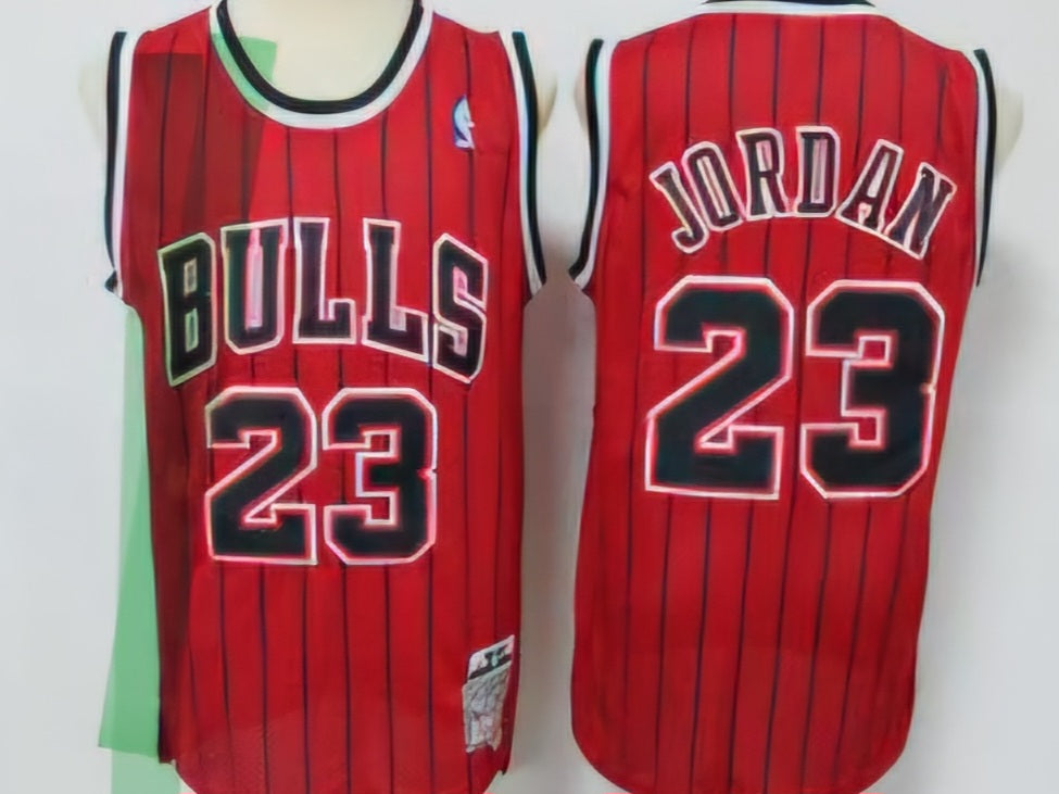 Jordan Red Pinstrip Mitchell & Ness Bulls Jersey