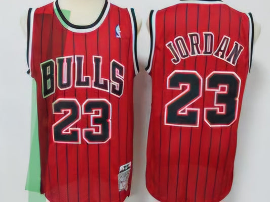 Jordan Red Pinstrip Mitchell & Ness Bulls Jersey