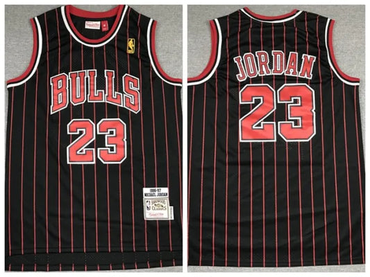 Jordan Black Pinstrip Mitchell & Ness Bulls Jersey