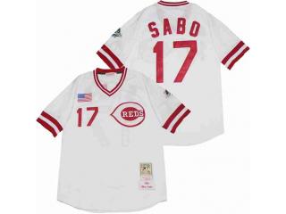 Reds Sabo MLB White Throwback Jersey