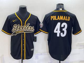 POLAMALU BLACK CUSTOMIZED BASEBALL JERSEY
